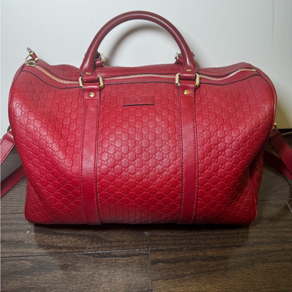 Gucci Red Medium Microguccissima Joy Boston Bag satchel